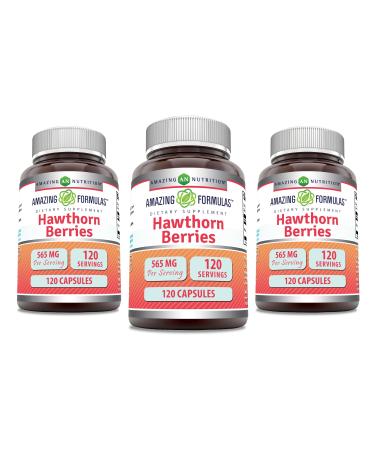 Amazing Formulas Hawthorn Berries Supplement | 565 Mg | Capsules | Non-GMO | Gluten-Free | Made in USA (3 Pack | 120 Count)