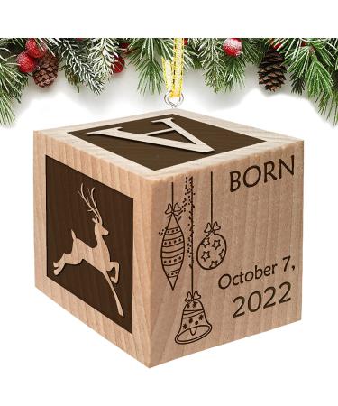 Babies First Christmas Ornament 2022 - Personalized Baby Block Keepsake for Newborn Boy/Girl | Custom Engraved Wooden My First Baby's Gift | Mom & Dad | 1st Christmas - Buy Online on GoSupps.com