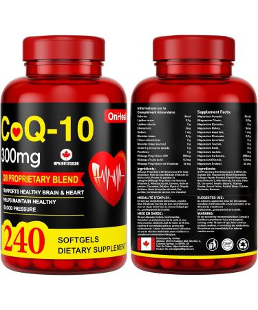 CoQ10 Supplement 300mg - Enhanced CoQ10 Nutritional Supplement with Coenzyme Q10 for Heart Health Energy and Antioxidants - 240 Softgels - Buy Online on GoSupps.com