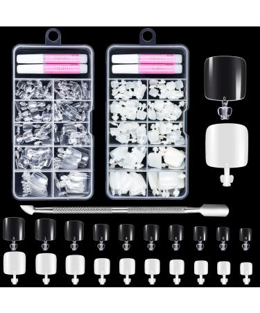 200pcs False Toe nails Set 10 Sizes Natural Acrylic Fake Toenail Tips Full Cover Artificial Toe nails with Glue and Box for Women Girls Nail Salon and Nail Art DIY Natural and Clear