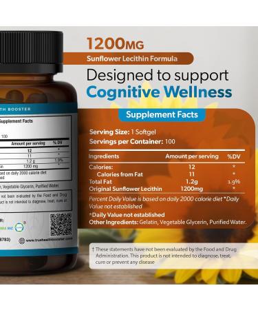 TRUEMED Organic Sunflower Lecithin 1200mg Soy-Free Lecithin Supplement for Brain Heart Nerve & Liver Support Cognitive Health Non-GMO 100 Softgels (Made in USA) - Buy Online on GoSupps.com