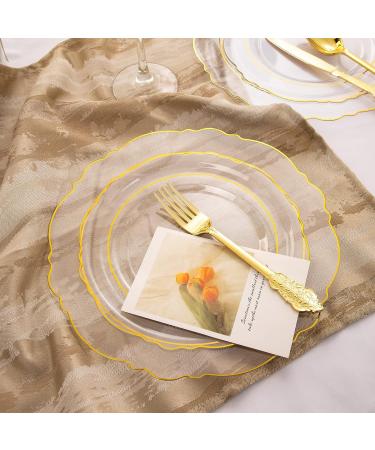 WDF 100pcs Clear Plastic Plates With Gold Trim - Elegant Disposable Plates for Parties or Weddings - Includes 50 Dinner Plates and 50 Salad Plates in Clear Gold - Buy Online on GoSupps.com