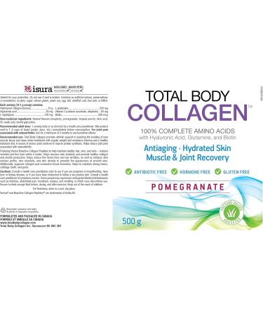 Natural Factors - Total Body Collagen Bioactive Peptides Pomegranate Flavor 500g Powder - Complete Amino Acid Supplement - Hyaluronic Acid Glutamine & Biotin - Hydrated Skin Muscle & Joint Recovery - Buy Online on GoSupps.com