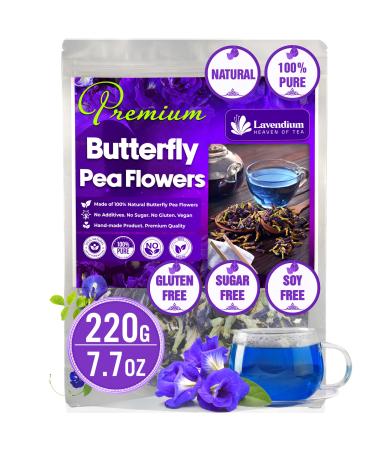 Lavendium CA Premium 220g (7.76oz) Blue Butterfly Pea Flowers 100% Natural & Pure from Blue Butterfly Pea Flowers Dried Wildcrafted Blue Pea Flowers Tea Butterfly Pea Flowers Loose Leaf Herbal Tea No Gluten Vegan