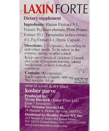 Laxin Forte Regular Bowel Movement 90 Capsules Kosher - Buy Online on GoSupps.com