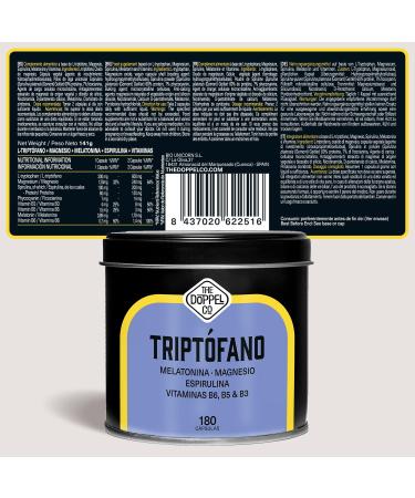 Tryptophan with Melatonin and Magnesium + Vitamin B6 B5 B3 + Spirulina | 180 Capsules | 1.78mg Melatonin | 600mg Tryptophan for Sleeping Well | Energy Concentration Stress - Buy Online on GoSupps.com