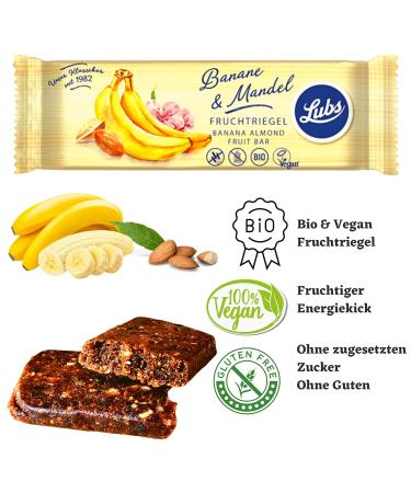 Try Bag - 4x Lubs Bio Fruit Track Banana & Mandel | Organic Vegan Fruit Bars for Kids | Healthy Snacks from Controlled Biological Cultivation - Buy Online on GoSupps.com