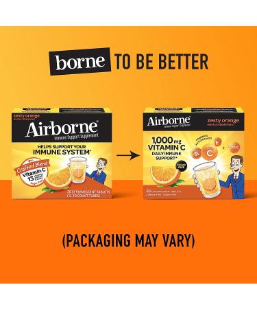 Airborne 1000mg Vitamin C with Zinc, Sugar-Free Immune Support Supplement - 30 Fizzy Tablets - Zesty Orange Flavor - Buy Online on GoSupps.com