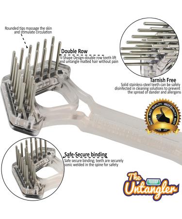 Untangler Mini Rake Pet Comb - Long V-Shape Double Row Stainless Steel Teeth for Easy Mat Removal - Buy Online on GoSupps.com