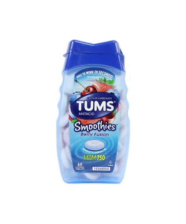 TUMS Smoothies Berry Fusion Extra Strength 750 Antacid Tablets 60 Count