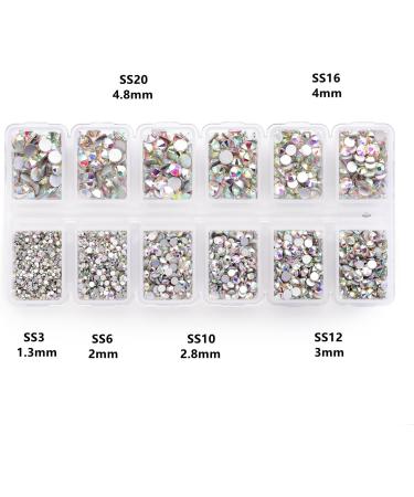 Zealer 1800pcs Top Grade AB Crystal Nail Art Rhinestones for Nails, Crafts, Makeup - 300pcs Each SS3, 6, 10, 12, 16, 20 - Crystal AB - Buy Online on GoSupps.com