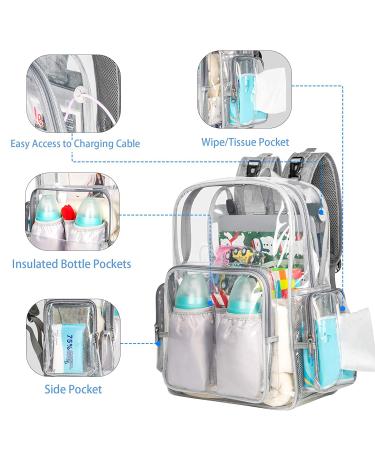 Clear Diaper Bag Backpack | Heavy Duty Transparent Baby Bag for Boys & Girls | Large Multifunction Travel Back Pack with Stroller Straps | Maternity Nappy Changing Bags in Gray - Buy Online on GoSupps.com