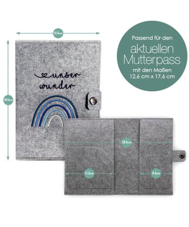Cozy Racoon Mother Pass Cover - Handcrafted Felt Rainbow Blue | Made in Germany | Ideal Gift for Expecting Moms with Pockets for Insurance Card & Ultrasound Images - Buy Online on GoSupps.com