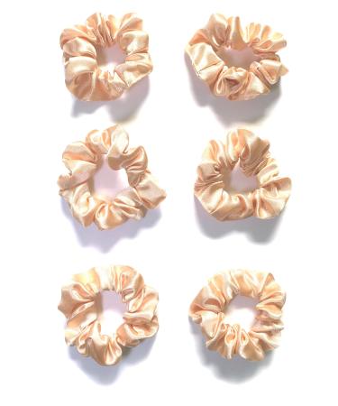 Satin Scrunchies 6 Pieces. Quality Crepe Back Satin. Small Sized 8 cm Across. Hair Scrunchie. Suit Child/Thin Hair Or If You Like A Lass Bulky Scrunchie. Peach.