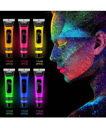 NewWay Glow in the Dark Body Paint Set - 24 Pcs Neon Colors for Party, Cosplay - UV Light Makeup & Blacklight Paint - 1 FL.Oz Each - Buy Online on GoSupps.com