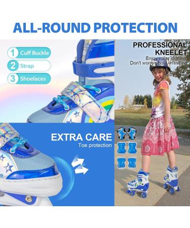 Kids Roller Skates for Girls and Boys | 4 Size Adjustable | Light Up Wheels | Blue Medium-Youth (3Y-6Y US) - Buy Online on GoSupps.com