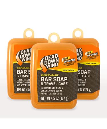 Dead Down Wind Bar Soap & Travel Case | 4.5 Oz Bar | 3 Pack | Odor Eliminator Hunting Accessories | Scent Blocker Body Soap for Hunting | All Natural Hunting Soap with Odor Fighting Enzymes
