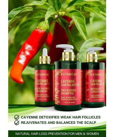 Botanical Hair Growth Treatment | Thickening Shampoo & Anti-Thinning Conditioner | Scalp Detox with Cayenne & Saw Palmetto for Men & Women - Buy Online on GoSupps.com