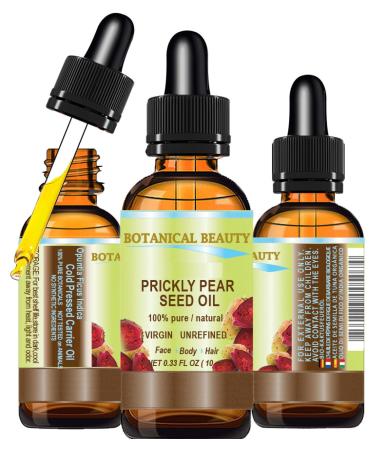 Botanical Beauty PRICKLY PEAR CACTUS SEED OIL 100% Pure Natural Undiluted Virgin Unrefined Cold Pressed Carrier Oil 0.33 Fl Oz - 10 ml for Face Skin Hair Lip Nails. Anti-Aging Rich in Vitamin C