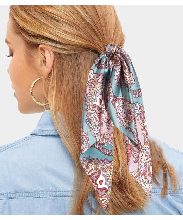 Satin Paisley Hair Scrunchies Set - 4pcs Long-Tail Hair Ribbons for Women and Girls | Summer Hair Ties and Styling Accessories - Buy Online on GoSupps.com