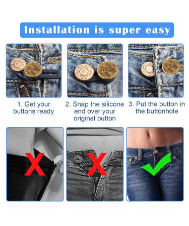 8 Pcs Button Waist Extender Set for Jeans, Trousers, Pants, Shirts | Adjustable Elastic Collar Extenders, Stainless Steel | Silver + Bronze - Add 1.4 inch - Buy Online on GoSupps.com