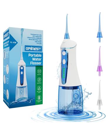Cordless Water flosser for Teeth Cleaning,Grinest 7 Levels Powerful Battery Water Teeth Cleaner Pick Care Portable Rechargeable Dental Oral Irrigator IPX7 Waterproof for Home Travel