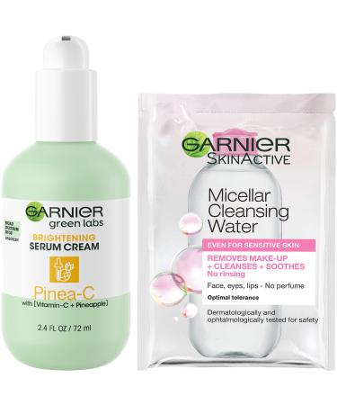 Garnier SkinActive Green Labs Pinea-C Brightening Serum Cream Moisturizer with SPF 30 and Vitamin C + Pineapple and Trial Size Micellar Cleansing Water (In Carton) (Packaging May Vary)