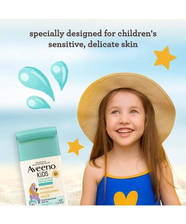 Aveeno Kids Zinc Oxide Mineral Sunscreen Stick SPF 50, 1.5 oz | Water-Resistant Face & Body Sunscreen for Sensitive Skin - Buy Online on GoSupps.com