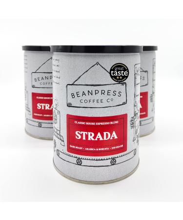 Beanpress Coffee Co. - Strada Espresso Blend - 3 x 340g - just over 1kg Whole Bean Coffee - Speciality Dark Roast Strada Blend