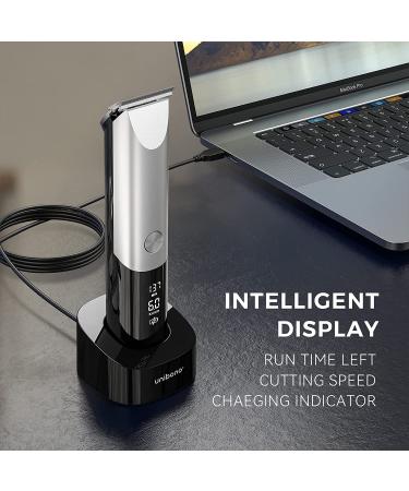 Cordless Rechargeable Hair Trimmer for Men - Waterproof Electric Clipper for Short Hair, Bald Head, Face & Body - Mustache Trimmer with Digital Display - Silver & Black - Buy Online on GoSupps.com