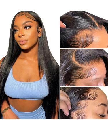 MEGALOOK 13x4 HD Pre-Cut Lace Front Human Hair Wigs Upgraded Straight Bleached Knots Wig 200% Density Brazilian Virgin Human Hair Wear and Go Glueless Wigs Natural Color 32 inch 32 Inch 13x4 Straight Lace Wig