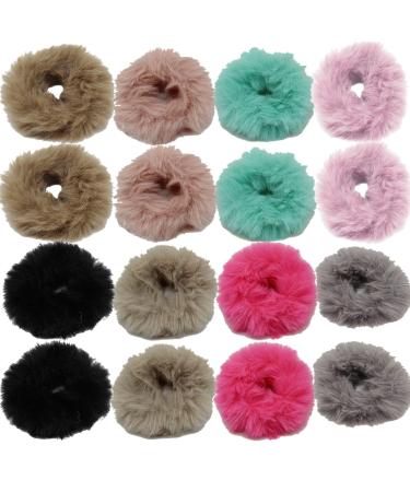 16 pieces fluffy hair hair tie fluffy hair rope soft elastic hair bands ponytail holder pompon ball scrunch hair band ponytail hair jewelry