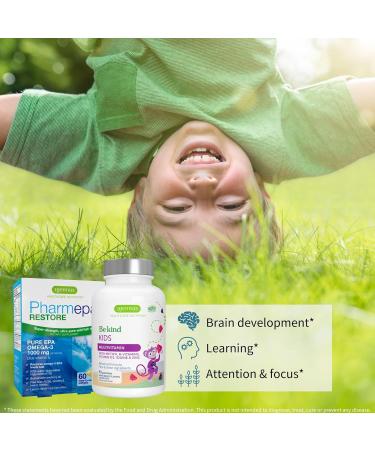 Igennus Pharmepa Restore + Methylated Kids Multivitamin Gummy Attention & Focus Bundle for 6y+ 1000mg Pure EPA Fish Oil + 90 Sugar Free Berry Gummies - Buy Online on GoSupps.com