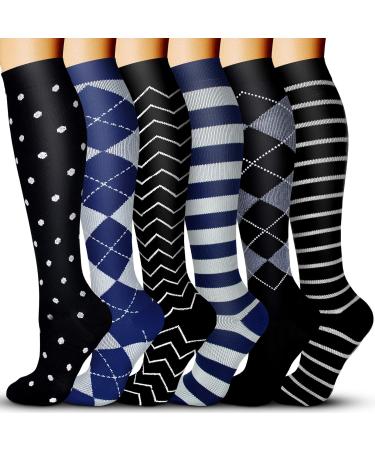 QUXIANG Compression Socks for Women & Men 15-20 mmHg, Best for Medical, Nursing, Running, Athletic, Varicose Veins, Travel 013 Gray/Black/Black/Black/Black/Black/Gray/Gray Large-X-Large