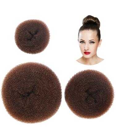Styla Hair 3 Piece Donut Hair Bun Maker (1 Small 1 Medium 1 Large) Brown