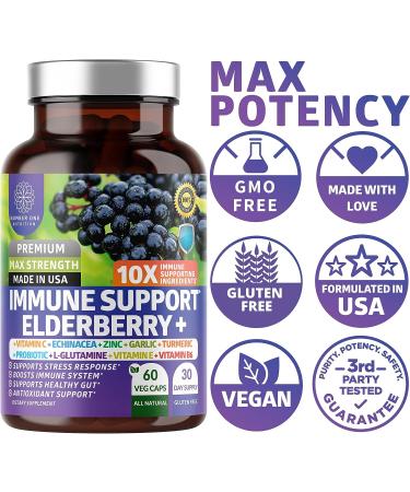 NN1N Premium 10 in 1 Immune Support Booster - Elderberry, Vitamin C, Echinacea, Zinc, Turmeric, Probiotic - 60 Veg Caps for Immune Support, Gut Health & Digestion - Buy Online on GoSupps.com
