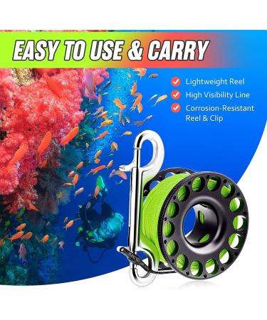 Aluminum Alloy Scuba Diving Reel with 30m High Visibility Line - Ideal for Wreck Cave Exploration | Fluorescent Green - Buy Online on GoSupps.com