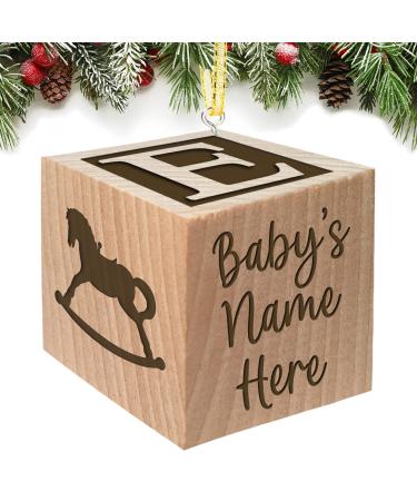 Babies First Christmas Ornament Gift 2022 for Boy or Girl - Keepsake Personalized Baby Block Custom Engraved Wooden My First Babys Baby's for Newborn Infant Mom, Dad, 1st Gift Date by Glitzby