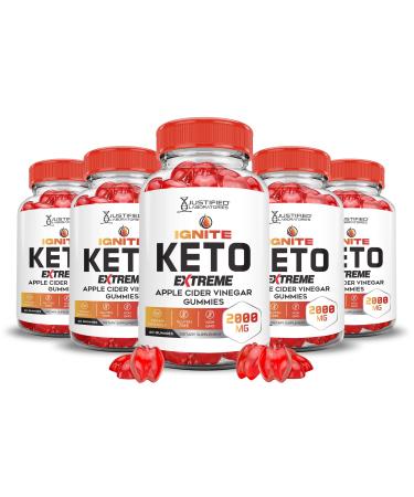 (5 Pack) Ignite Keto ACV Gummies Extreme 2000MG Advanced Ignite Keto Gummies Apple Cider Vinegar Formulated with Pomegranate Beet Juice Powder B12 Vegan Non GMO 300 Gummys 60 Count (Pack of 5)