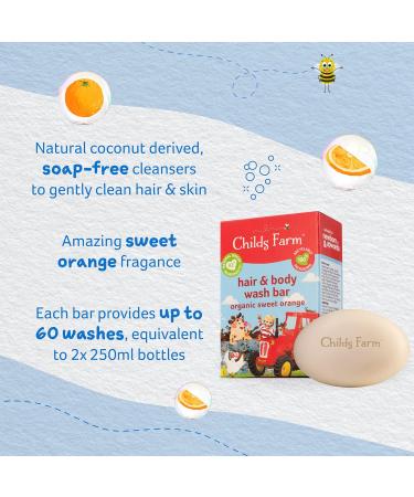 Childs Farm Kids Hair and Body Wash Bar 60g - Organic Sweet Orange Body Bar - Buy Online on GoSupps.com