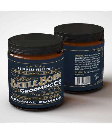 Battle Born Grooming Co Original Pomade - 4 oz. Bay Rum | Medium Hold, Low Shine, Natural Ingredients | Water Based for All Hair Types - Buy Online on GoSupps.com