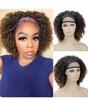 Curly Headband Wigs For Black Women Short Afro Kinky Curly Hair Wig, Synthetic Natural Looking Heat Resistant Hair Wigs for Daily Use(12inch, #1B/30) 12 Inch #1B/30