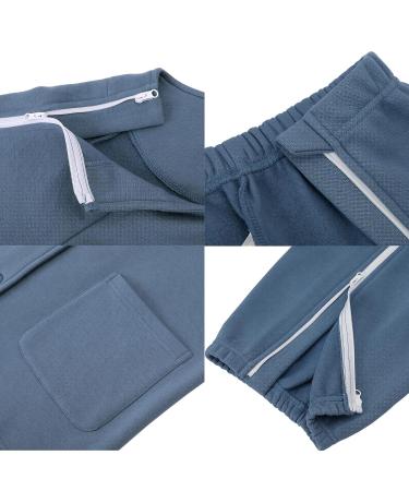 YOSINISO Bedridden Patient Clothing - Fleece Lined Double Zipper Cotton Disability Gowns for Post Surgery Elderly - Men's L Blue Set - Buy Online on GoSupps.com
