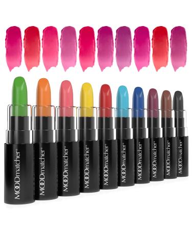 MOODmatcher Lipstick  10PC Collection of the Original Color-Change Lipstick - Maskproof  12 HOUR Long Wear  Enriched with Aloe & Vitamin E for Ultra-Hydration  Waterproof - Made in USA