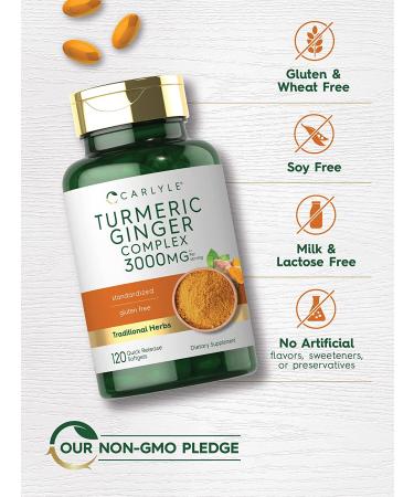 Carlyle Turmeric Ginger Supplement 3000mg | 120 Softgels | Curcumin Complex | Vegetarian Non-GMO Gluten Free - Buy Online on GoSupps.com