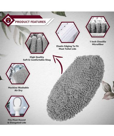 LuxUrux Toilet Lid Cover - Extra-Soft Plush Seat Washable Shaggy Microfiber Standard Lid Cover for Bathroom - Light Grey (18 x 18'') - Buy Online on GoSupps.com