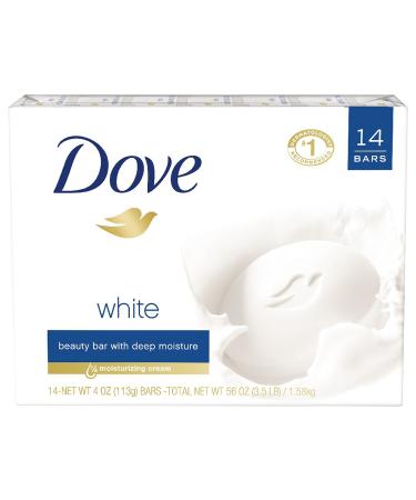 Dove Beauty Bar More Moisturizing than Bar Soap White Effectively Washes Away Bacteria Nourishes Your Skin 3.75 oz 14 bars