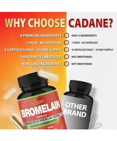 Organic Cadane Bromelain Extract Capsules with Quercetin Elderberry Ginger Echinacea Garlic Black Pepper - 60 Capsules - Buy Online on GoSupps.com