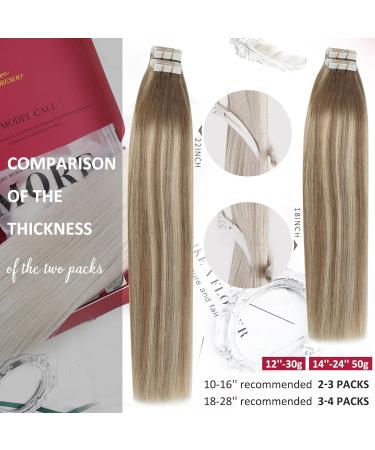 Moresoo Invisible Tape In Extensions - Real Hair Light Brown & Chestnut Brown 45cm | 20 Pieces 50g #8/22 - Premium Adhesive Hair Extensions - Buy Online on GoSupps.com