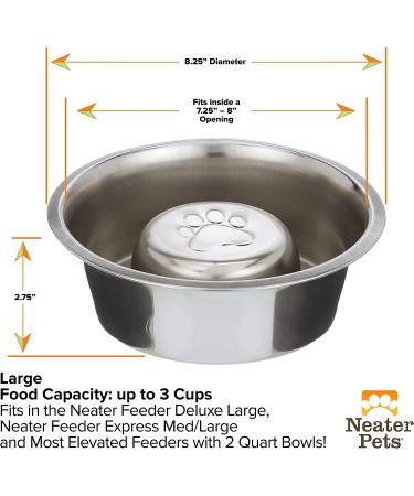 Neater Pets Slow Feed Bowl Inserts - Stainless Steel - 3 Cup Capacity - Fits 7.25-8 Opening - Buy Online on GoSupps.com